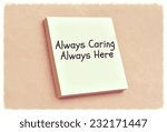 Small photo of Text always caring always hereon the short note texture background