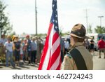 Small photo of MERIDIAN, IDAHO/USA - JULY 30, 2016: Member from the Boy scouts waits to walk the flag to the gathering place for the pro police rally in Meridian, Idaho