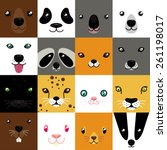 set of cute simple animal faces