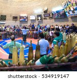 Small photo of August 11,2014 , Yazd, Iran. Men Training At Saheb A Zaman Club Zurkhaneh