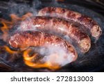 grilled sausages on the grill ...
