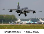 Small photo of DYAGILEVO, RYAZAN, RUSSIA - JULY 15, 2016: Sukhoi Su-25 RF-93022 (NATO code name: Frogfoot) close air support airplane landing at Dyagilevo airfield.