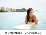 surfer woman surfing on waikiki ...