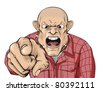 stock vector : An angry man with shaved head shouting and pointing