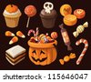 Set of colorful halloween sweets and candies icons - stock vector