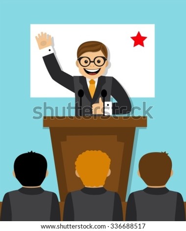 Cartoon Businessman Giving Presentation Podium Thumbs Stock Vector ...