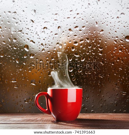 Steaming Coffee Cup On Rainy Day Stock Photo Shutterstock