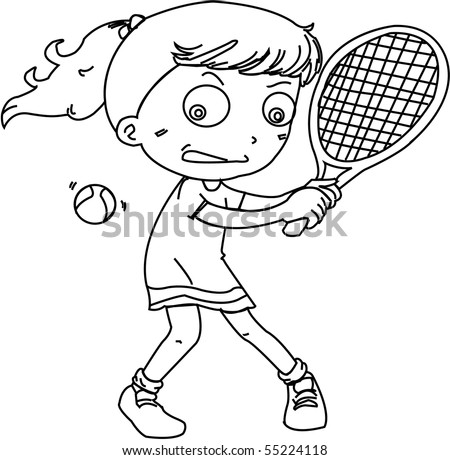 stock photo sketch of a girl playing tennis on white background 55224118