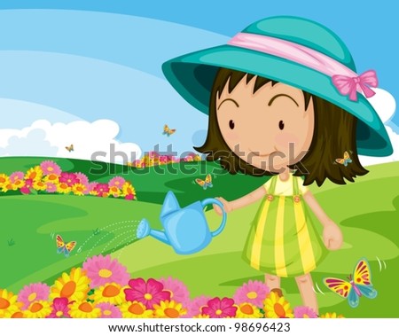 Illustration Girl Watering Plants Eps Vector Stock Illustration ...