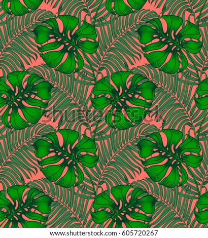 Vintage Tropical Seamless Pattern Tropic Repeating Background Jungle Exotic Palm Leaves Texture For Wallpaper Vintage Tropical Seamless Pattern Tropic Repeating Background Jungle Exotic Palm Leaves Texture For Wallpaper