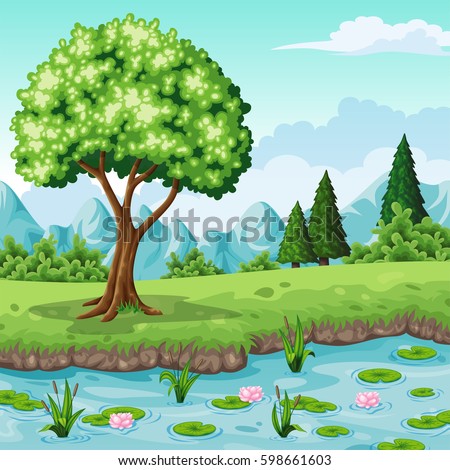 Illustration River Forest Stock Vector 197966345 - Shutterstock