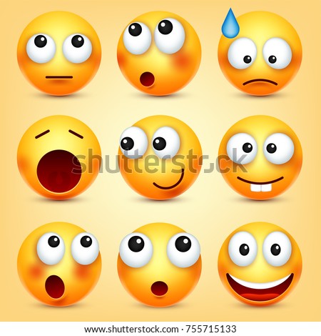 Smileyemoticon Set Yellow Face Emotions Facial Stock Vector 667018369 ...