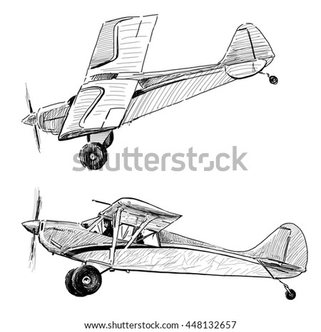 Propeller Airplanes Drawings On White Background Stock Vector 172144154 ...