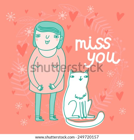 Hand Drawn Miss You Card Vector Stock Vector 192036605 - Shutterstock