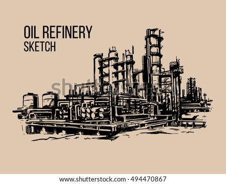 oil refinery sketch illustraton