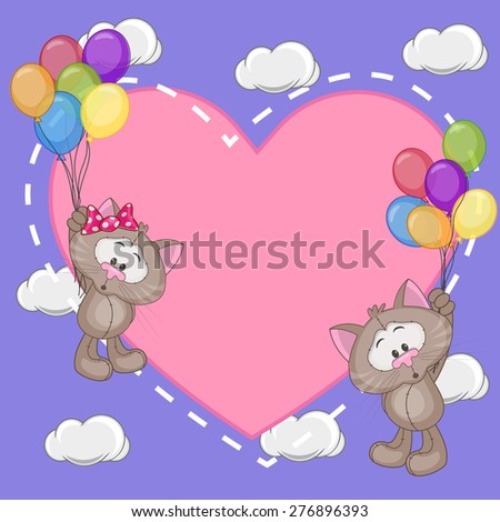 Greeting Card Cat Balloons Stock Vector 176823452 - Shutterstock