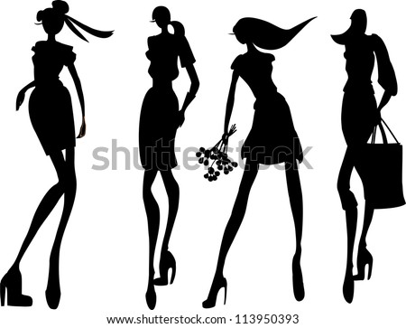 Silhouette Fashion Girls Stock Vector 113166442 - Shutterstock