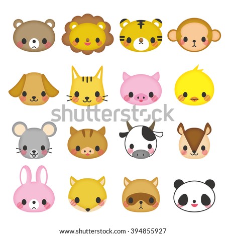 Cartoon Animal Face Set Stock Vector 87903658 - Shutterstock