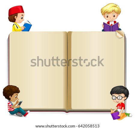 Border Design Kids Reading Doing Homework Stock Vector 534922993 ...