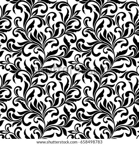 Seamless Pattern Black Swirls On White Stock Vector 150461954 ...