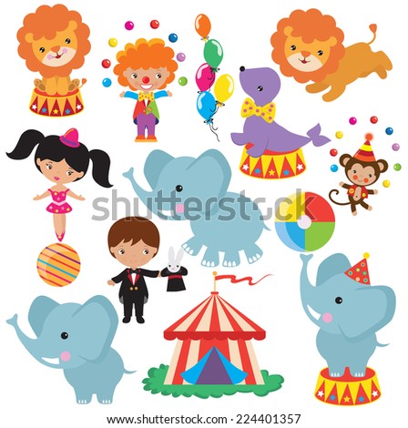 Cute Circus Animals Collection Vector Illustration Stock Vector ...