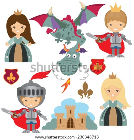 Cute Princess Knight Dragon Illustration Stock Vector 197461613 ...