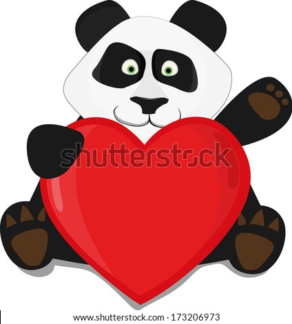 Panda Cartoon Red Heart Stock Illustration 129847766 - Shutterstock