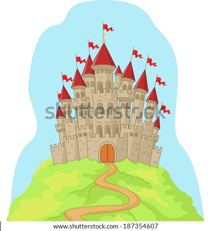 Flat Design Castle Cartoon Magic Fairytale Stock Vector 243374425 ...