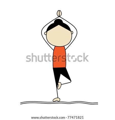 Woman practicing yoga, tree pose - stock vector