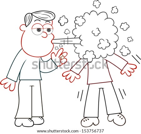 Cartoon man smoking a cigarette and blowing smoke in another person's ...