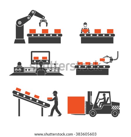 Icons Production Lines Conveyor Stock Vector 375924091 - Shutterstock