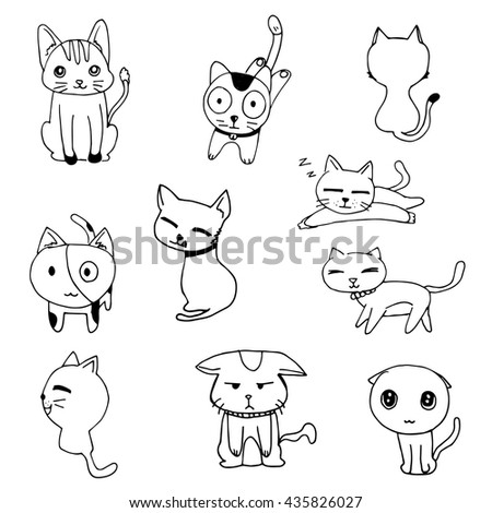Vector Set Drawing Cute Cat Heads Stock Vector 534475486 - Shutterstock