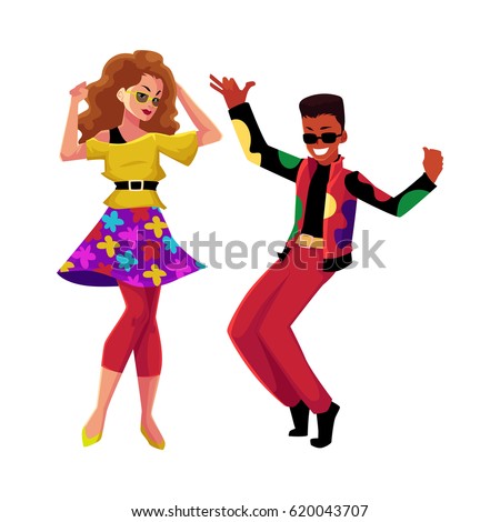 People 1980s Eighties Style Clothes Dancing Stock Vector 623055356 ...