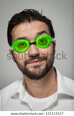 Crazy Guy Listening Music Green Eyeglasses Stock Photo 115662448 ...
