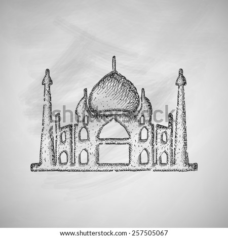 Indian Famous Monuments Sketch Qutub Minar Stock Vector 
