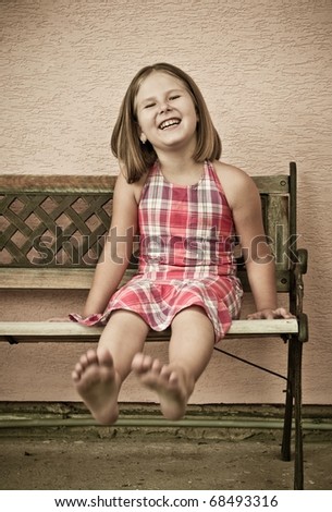 Portrait Cute Child Sitting On Bench Stock Photo 58991758 - Shutterstock