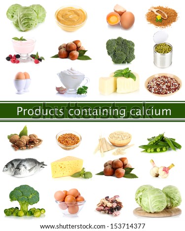 Collage of products containing calcium - stock photo