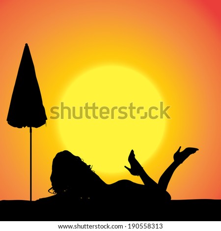 Vector Silhouette Sexy Woman On Beach Stock Vector Shutterstock