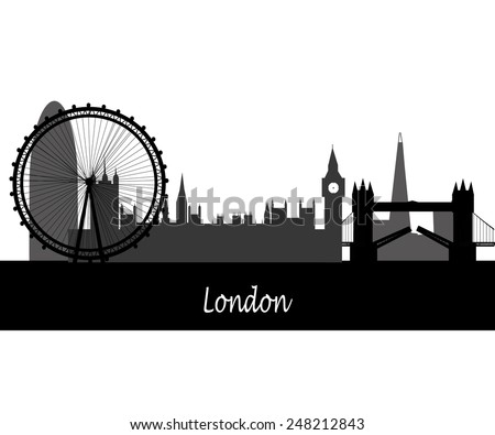 Vector Illustration London Skyline Sunset Reflection Stock Vector ...