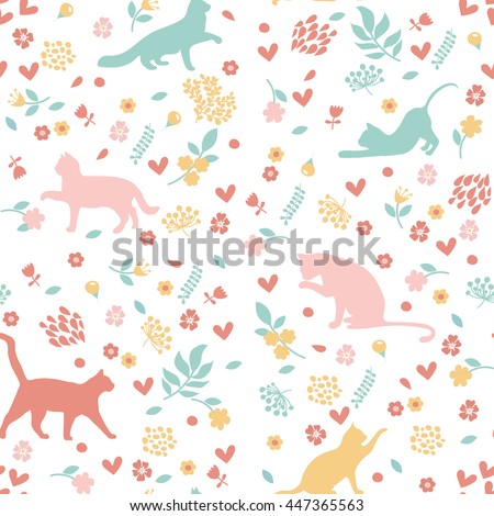 Lovely Rabbits Hearts Flowers Cute Childish Stock Vector 258854441 ...