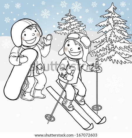 Children Playing Snow Christmas Season Winter Stock Vector 224161978 ...