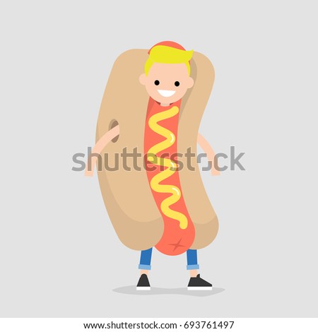 First Job Young Character Wearing A Hot Dog Costume Flat Editable Vector Illustration First Job Young Character Wearing A Hot Dog Costume Flat Editable Vector Illustration