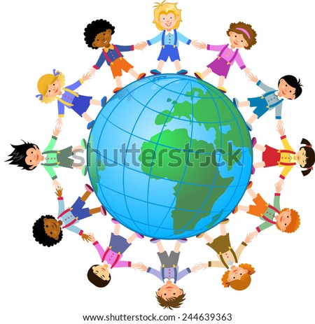 Multicultural Children Holding Hands Around Globe Stock Vector 62870329 ...