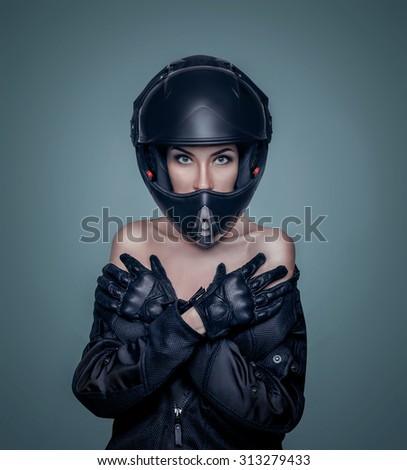 Naked Girl Us Armystyle Motorcycle Helmet Stock Photo Shutterstock