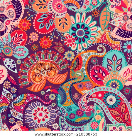 Paisley Mehndi Seamless Colorful Pattern Vector Stock Vector 489790114 