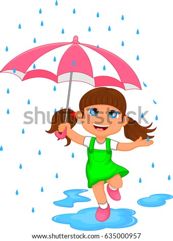 Cartoon Kid Playing Rain Vector Illustration Stock Vector 96394775 ...
