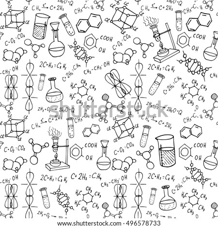 Doodle Style Seamless Science Laborator Background Stock Vector ...