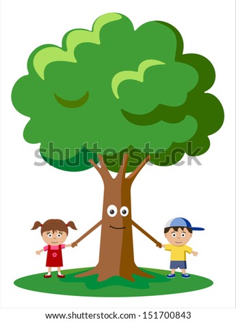 Kid Hugging Tree Vector Illustration Stock Vector 284080853 - Shutterstock