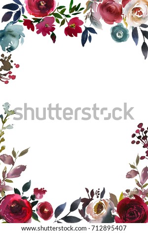 Watercolor Boho Burgundy Red White Floral Stock Illustration 601888673