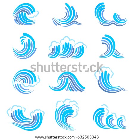 Set Blue Sea Waves Isolated On Stock Vector 136831055 - Shutterstock